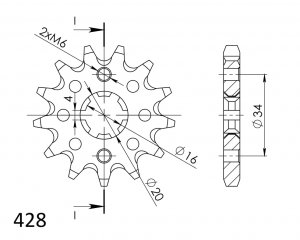 Prednji lančanik SUPERSPROX 14T, 428