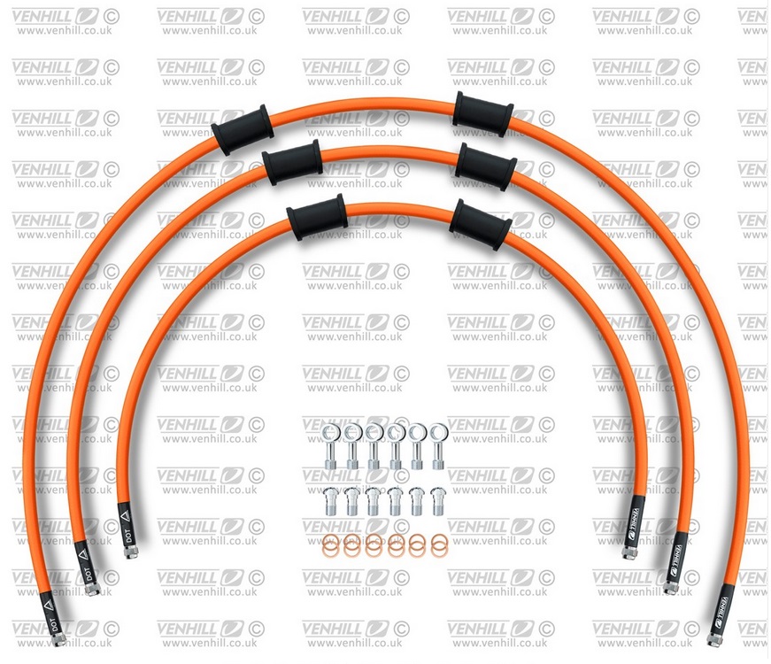 STANDARD Front brake hose kit Venhill KAW-15002F-OR POWERHOSEPLUS (3 hoses in kit) Orange hoses, chromed fittings