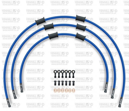 STANDARD Front brake hose kit Venhill KAW-15002FB-SB POWERHOSEPLUS (3 hoses in kit) Solid blue hoses, black fittings