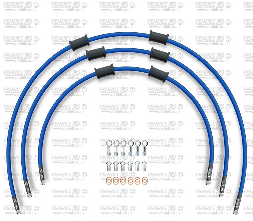 STANDARD Front brake hose kit Venhill KAW-11002F-SB POWERHOSEPLUS (3 hoses in kit) Solid blue hoses, chromed fittings