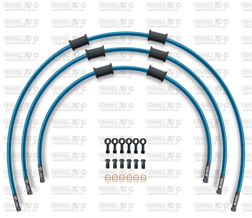 STANDARD Front brake hose kit Venhill KAW-10005FB-TB POWERHOSEPLUS (3 hoses in kit) Translucent blue hoses, black fittings