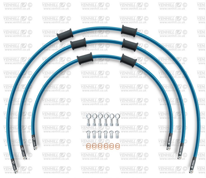 STANDARD Front brake hose kit Venhill KAW-10005F-TB POWERHOSEPLUS (3 hoses in kit) Translucent blue hoses, chromed fittings