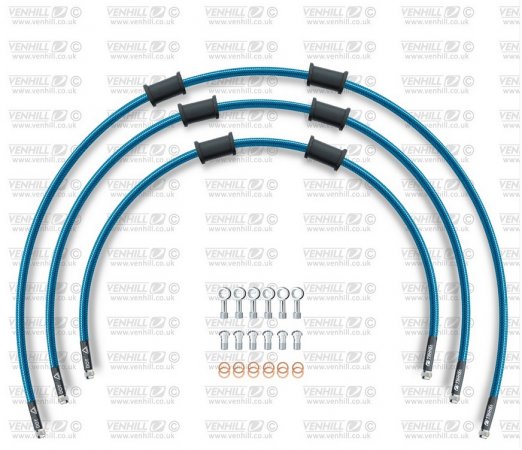 STANDARD Front brake hose kit Venhill HON-7015F-TB POWERHOSEPLUS (3 hoses in kit) Translucent blue hoses, chromed fittings