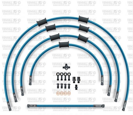 STANDARD Front brake hose kit Venhill KAW-6003FB-TB POWERHOSEPLUS (5 hoses in kit) Translucent blue hoses, black fittings