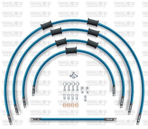 STANDARD Front brake hose kit Venhill KAW-6003F-TB POWERHOSEPLUS (5 hoses in kit) Translucent blue hoses, chromed fittings
