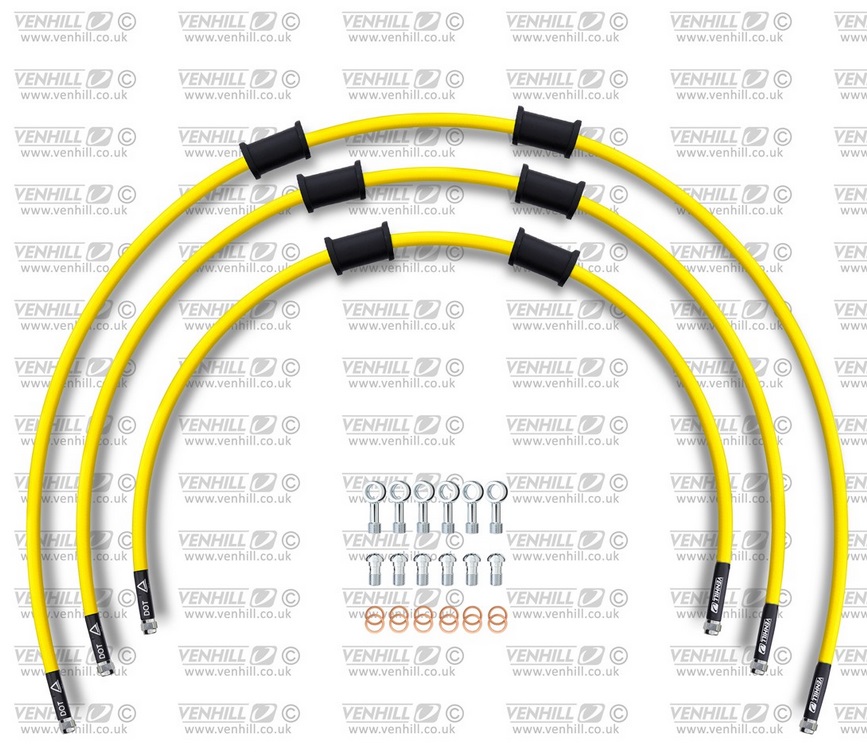 STANDARD Front brake hose kit Venhill KAW-7005F-YE POWERHOSEPLUS (3 hoses in kit) Yellow hoses, chromed fittings